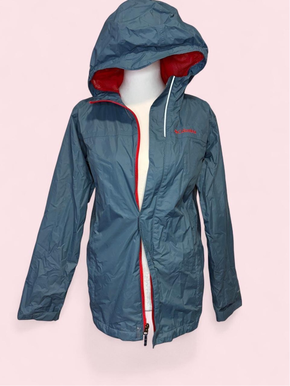 Columbia Slate Blue Rain Jacket with Red Accents